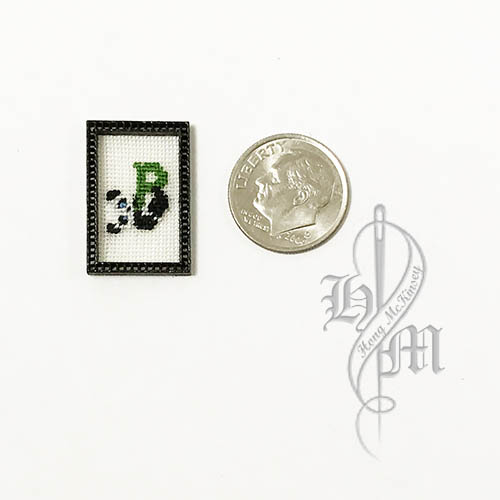 Petit point Panda with Name Initial P w/ Black wooden frame